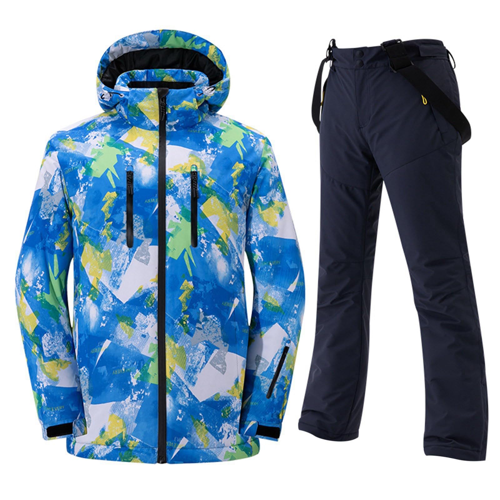 Generisch Set di giacche e pantaloni da sci da uomo, antivento, isolati, tuta da neve, caldo cappotto da neve