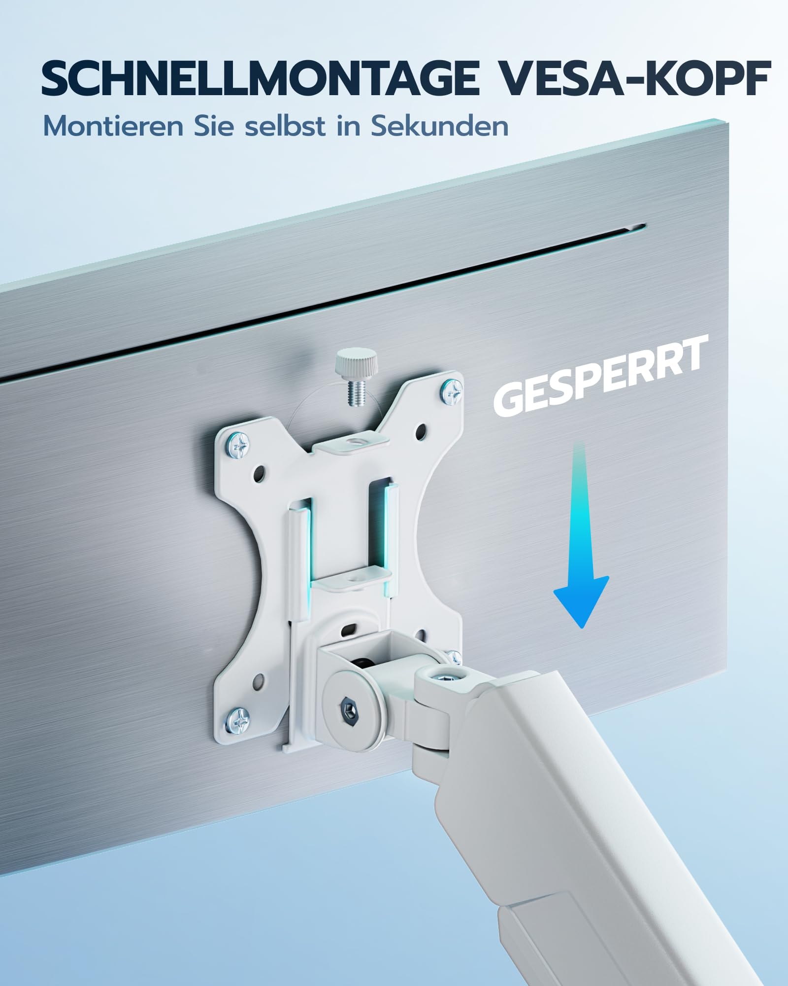 ARES WING Monitor Halterung für 17"-40" Flach Curved Bildschirm, Höhenverstellbar Bildschirmhalterung, Monitor Arm Tragfähigkeit Max 12 kg, 75/100mm Vesa-Halterung, Weiß