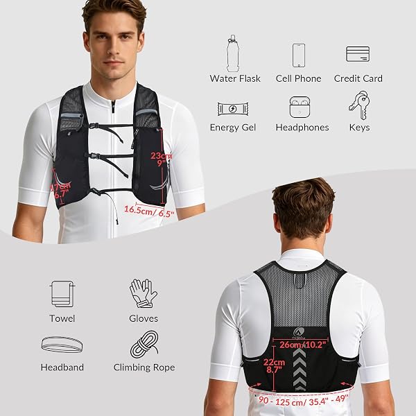 Chaleco para correr con 2 botellas de agua de 500 ml, mochila ligera para correr para hombre y mujer, chaleco de hidratación para correr, maratón, accesorios, M/L - 2