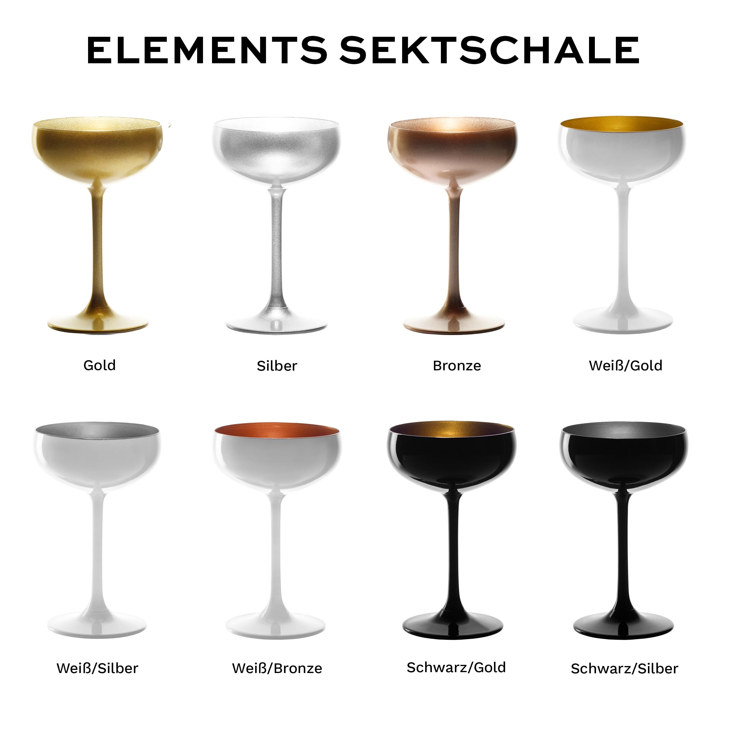 Stölzle Lausitz Elements Sektschalen Weiß/Gold 6er-Set 230 ml – Stilvolle Gläser ideal für Sekt & Champagner – Hochwertige Sektgläser aus bleifreiem Kristallglas – Spülmaschinengeeignet & stoßfest