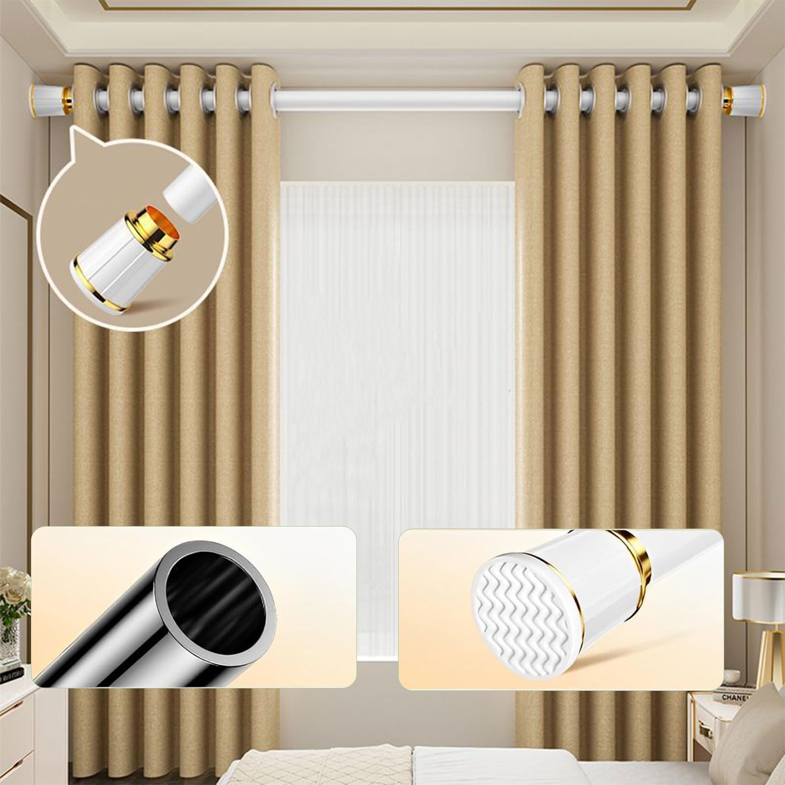 Barra de ducha ajustable sin taladro, barra telescópica de 142 a 177 pulgadas, fácil instalación, se adapta a 360-450 cm, perfecta para renovar el baño del hogar