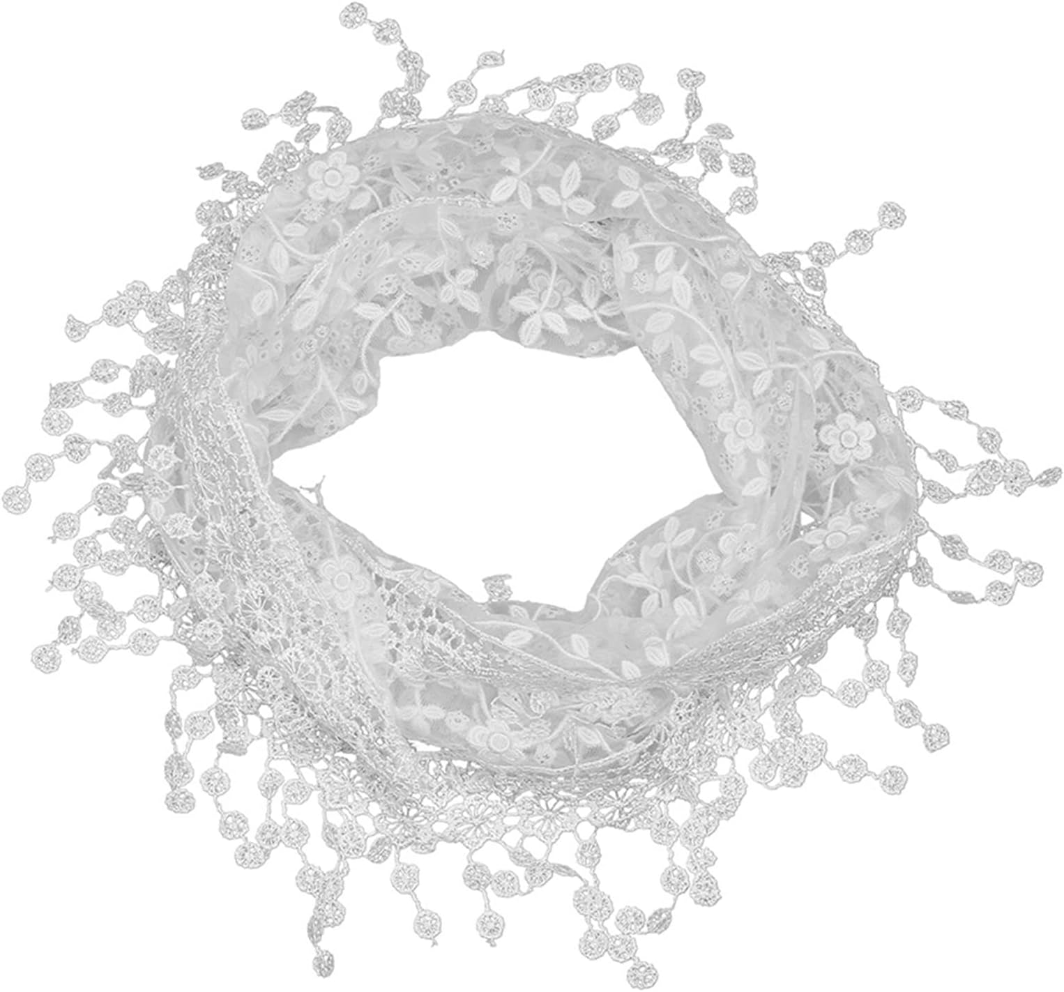 Lace Tassel Sheer Floral Triangle Scarf, Trendy Silk Gauze Embroidered Veil Church Wedding Wrap Scarf Fringe Head Cover 140x40cm