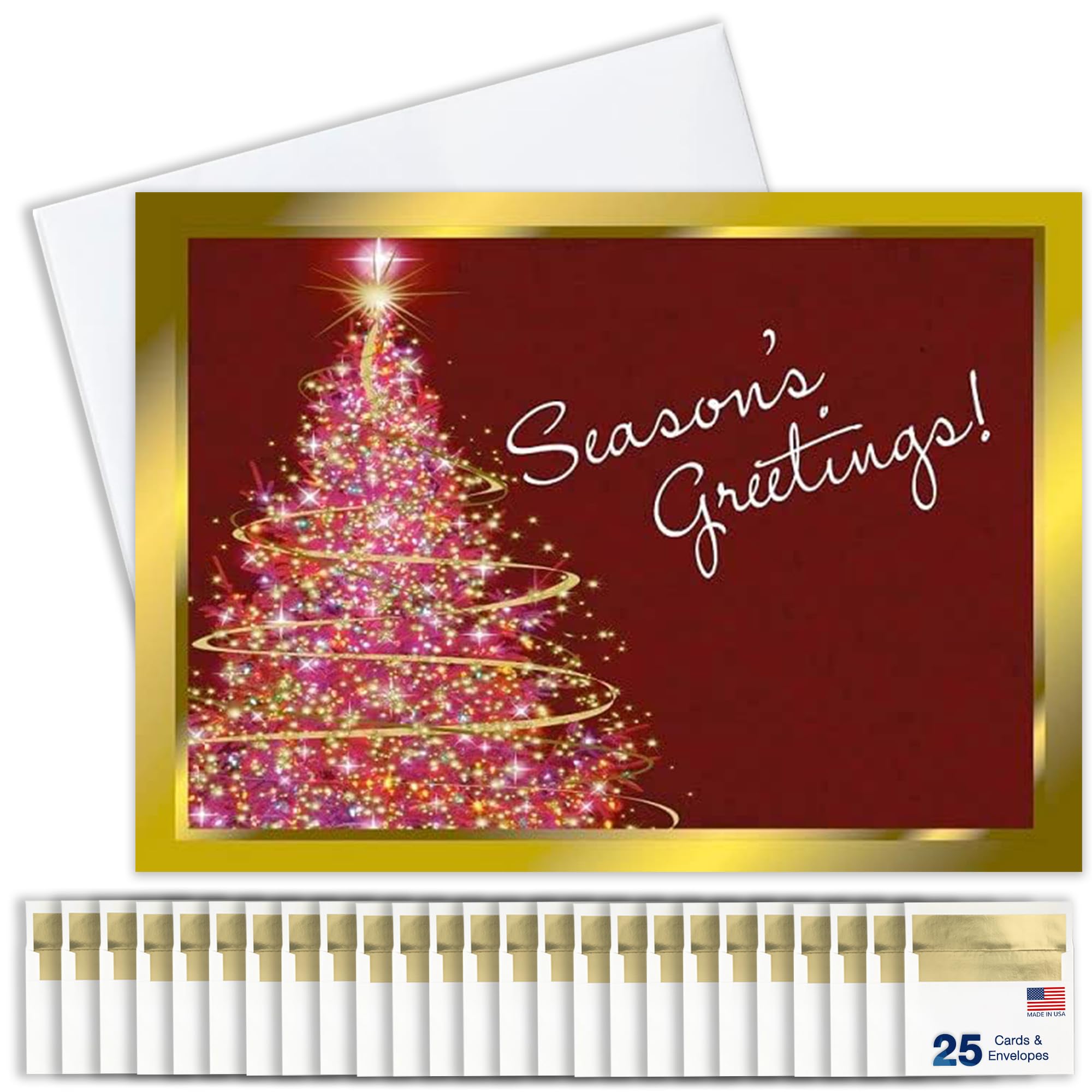 Season's Greetings Cards For Business & Family  Winter Scene  Bulk Greeting Card Set Pack 25 Christmas Cards Envelopes 5x7 Inch A7 Great Office Work Employee