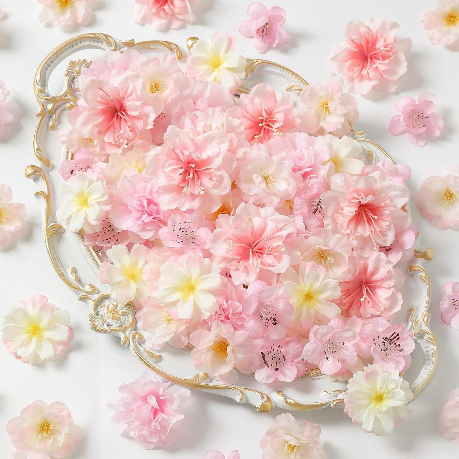 180Pcs Mini Fake Flower Heads Pink Small Silk Faux Flower Heads Artificial Rose Daisy Multicolor Flowers Bulk for Cake Crafts DIY Graduation Cap Wedding Hair Dresses Wreath Party Home Decor