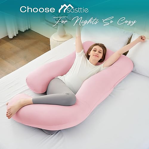 Miniatura 6 de Sasttie Almohadas de embarazo para dormir, almohada refrescante de cuerpo completo en forma de U con funda extraíble, imprescindible para mujeres