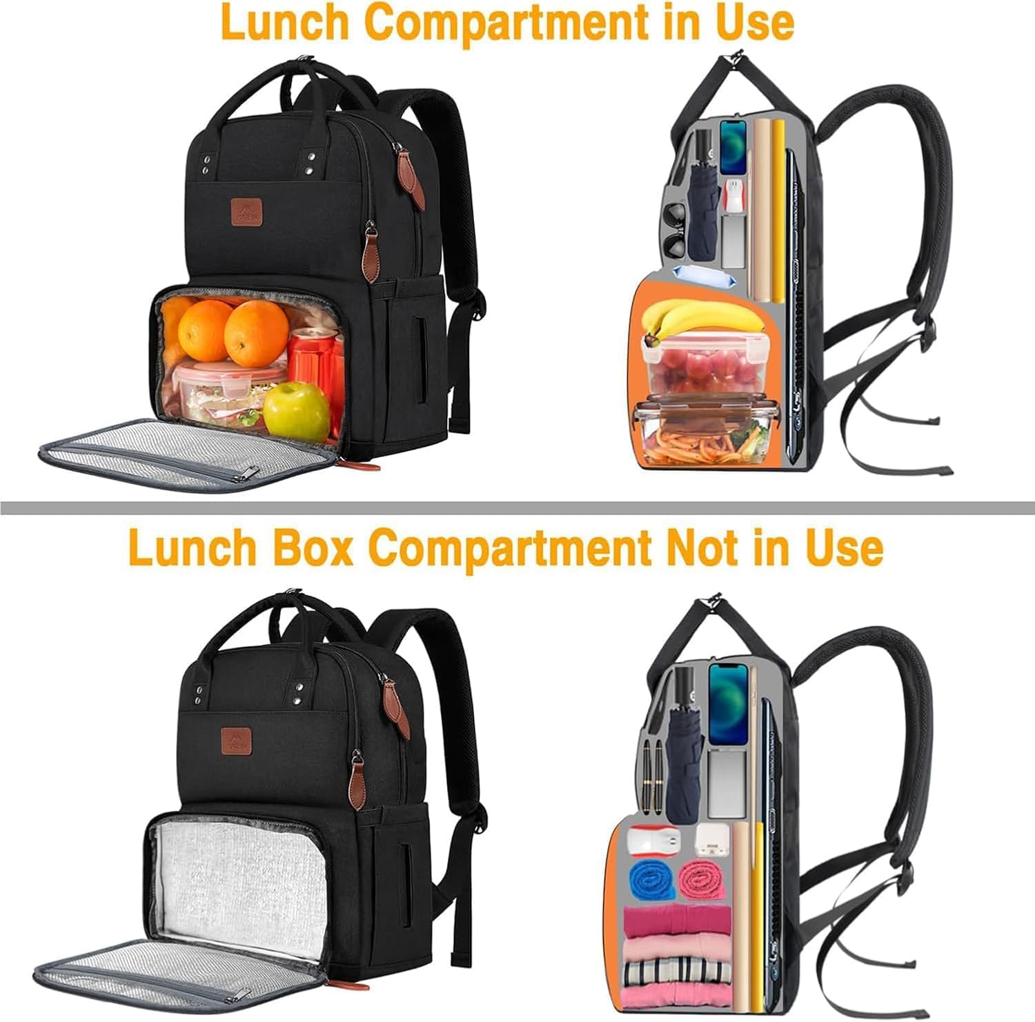 MATEIN Plecak na laptopa na lunch, plecak piknikowy z kieszenią na laptopa, plecak dla mężczyzn i kobiet, izolowana torba chłodząca na lunch, na kemping, podróż, do szkoły, pracy, czarny