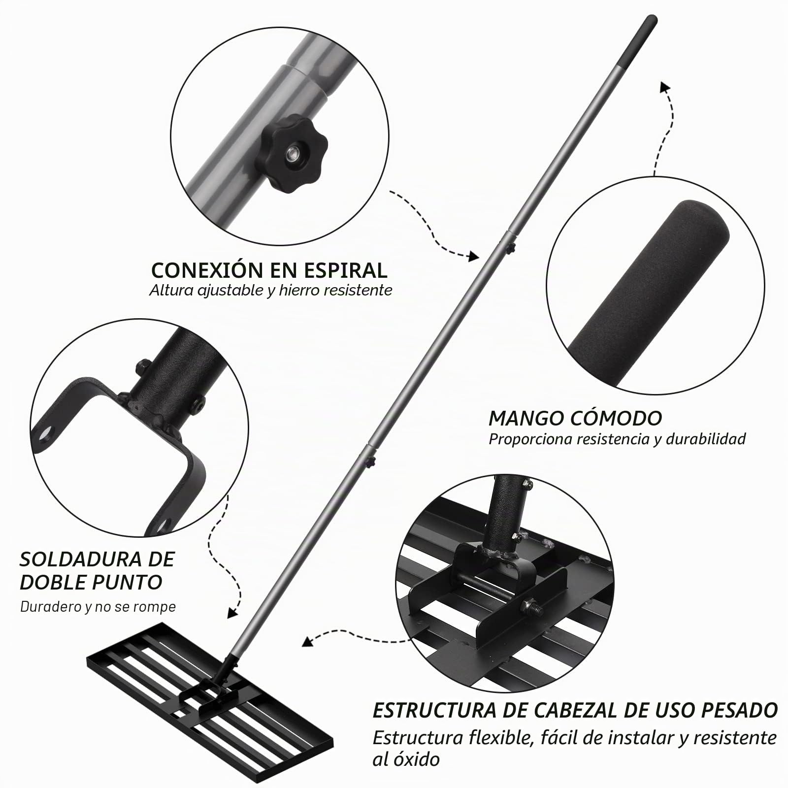 Rastrillo nivelador para césped, 213 cm, Herramienta niveladora para césped de 114 x 25 cm, Herramienta niveladora para césped de Alta Resistencia, nivelador para césped, jardín, Arena y Tierra