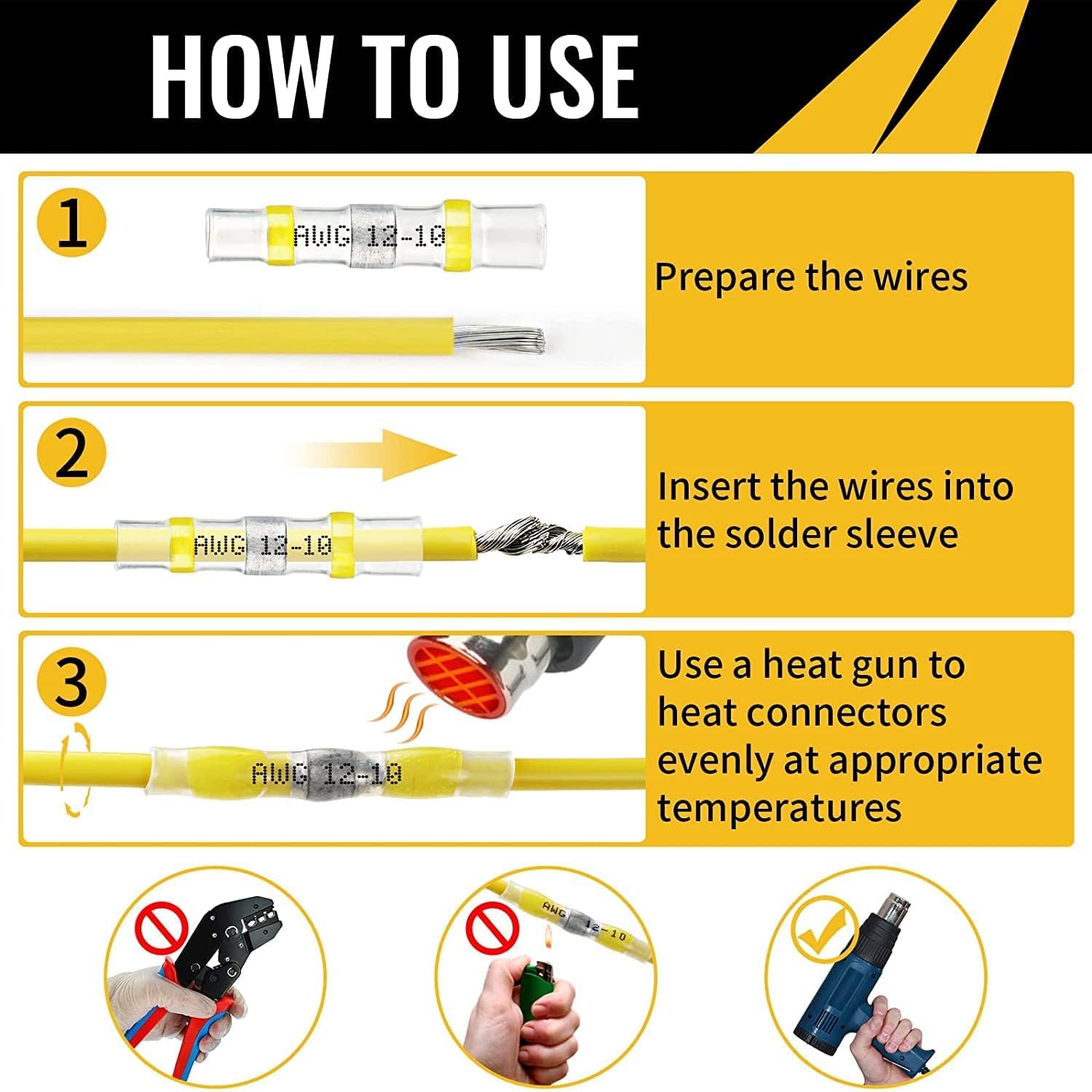 Sopoby 500PCS Solder Seal Wire Connectors, Self Soldering Heat Shrink Butt Connector Solder Sleeve Waterproof Insulated Electrical Butt Splice Wire Terminals for Marine Automotive Boat Truck
