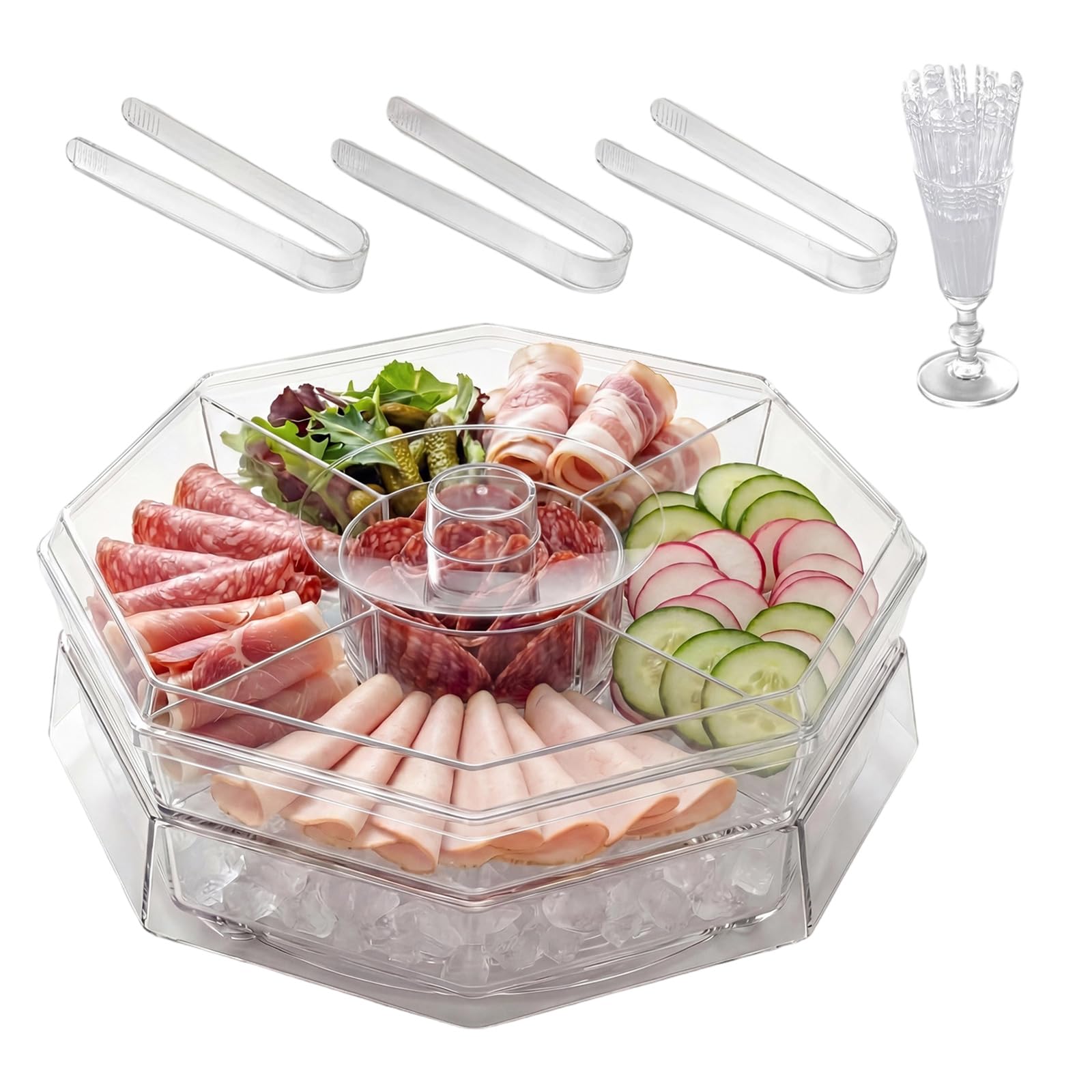 Good See Through Vegetable Appetizer Tray for Buffet and Party Use with Easy Clean Exterior and Sturdy Build Space Saving Kitchen Planner