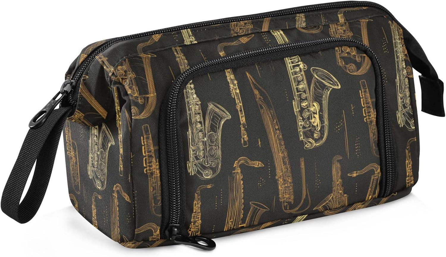Fisyme Vintage Music Saxophone Pencil Case Large Capacity Pen Bags Box Big Makeup Pouch Organizer