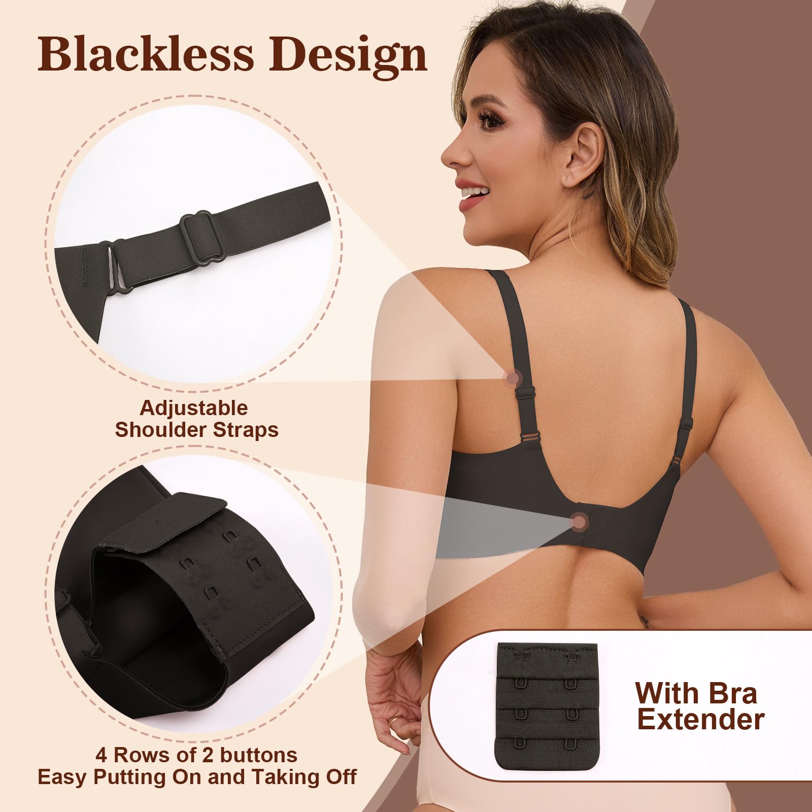 Nadeer Sujetador sin Aros Mujer Bralette sin Costuras Push Up Sostenes Básicos Cuello V Brasier de Dormir Comodos con Extensor de Sujetador