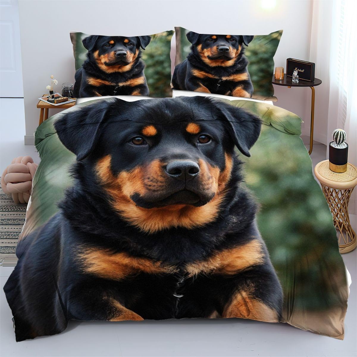 Housse de Couette 90x190 Chien Noir pour Chambre Enfant et Adulte Facile à Laver