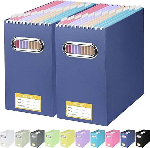 Miniatura 16 de BALEINE Caja organizadora de archivos, organizador de carpetas de archivos de cartón con asa para tamaño carta, caja de archivos plegable portátil