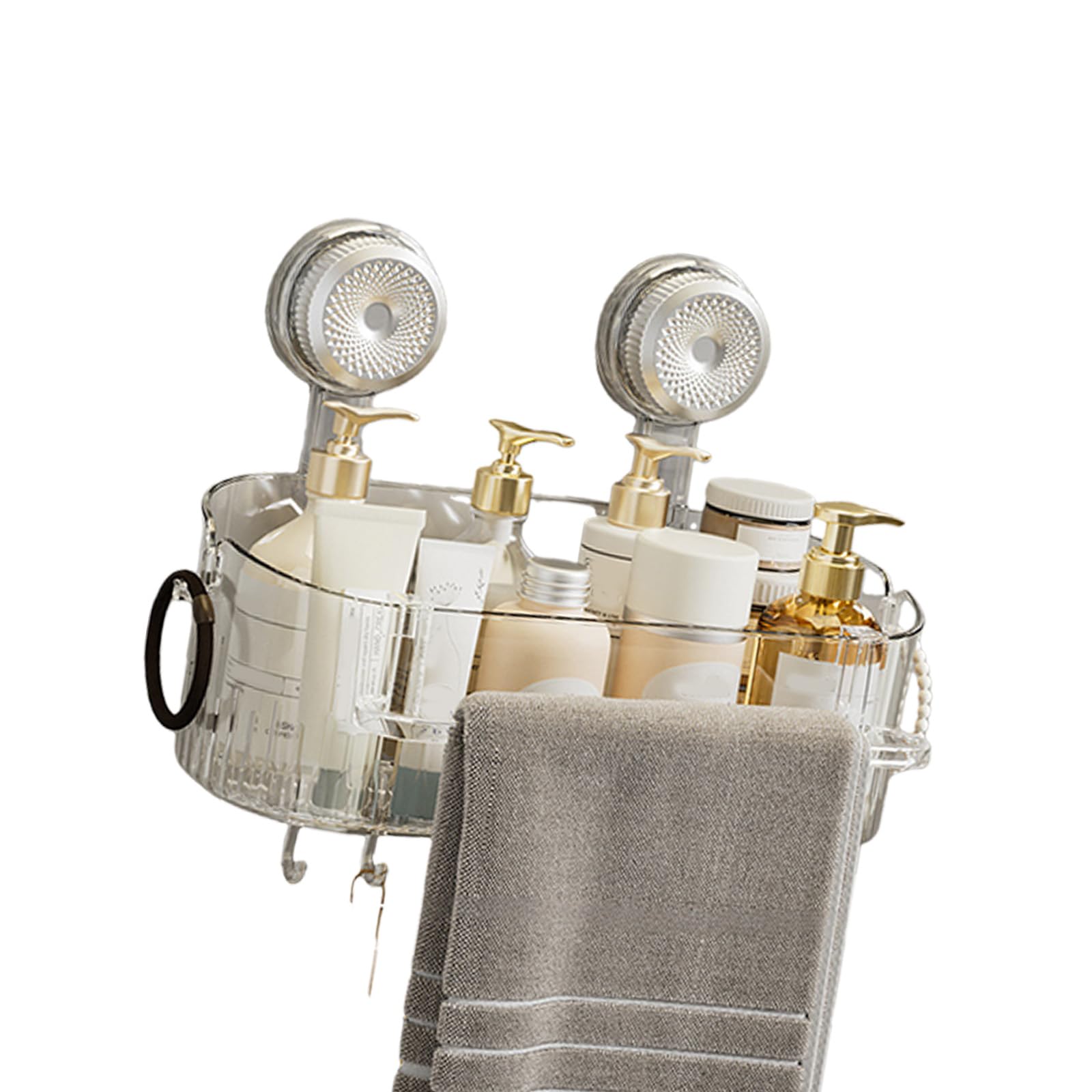 ordinarYone Bathroom Wall Mount Storage Box With Towel Rack Strong Suction ABS Materials Hanger For Shower Organiser