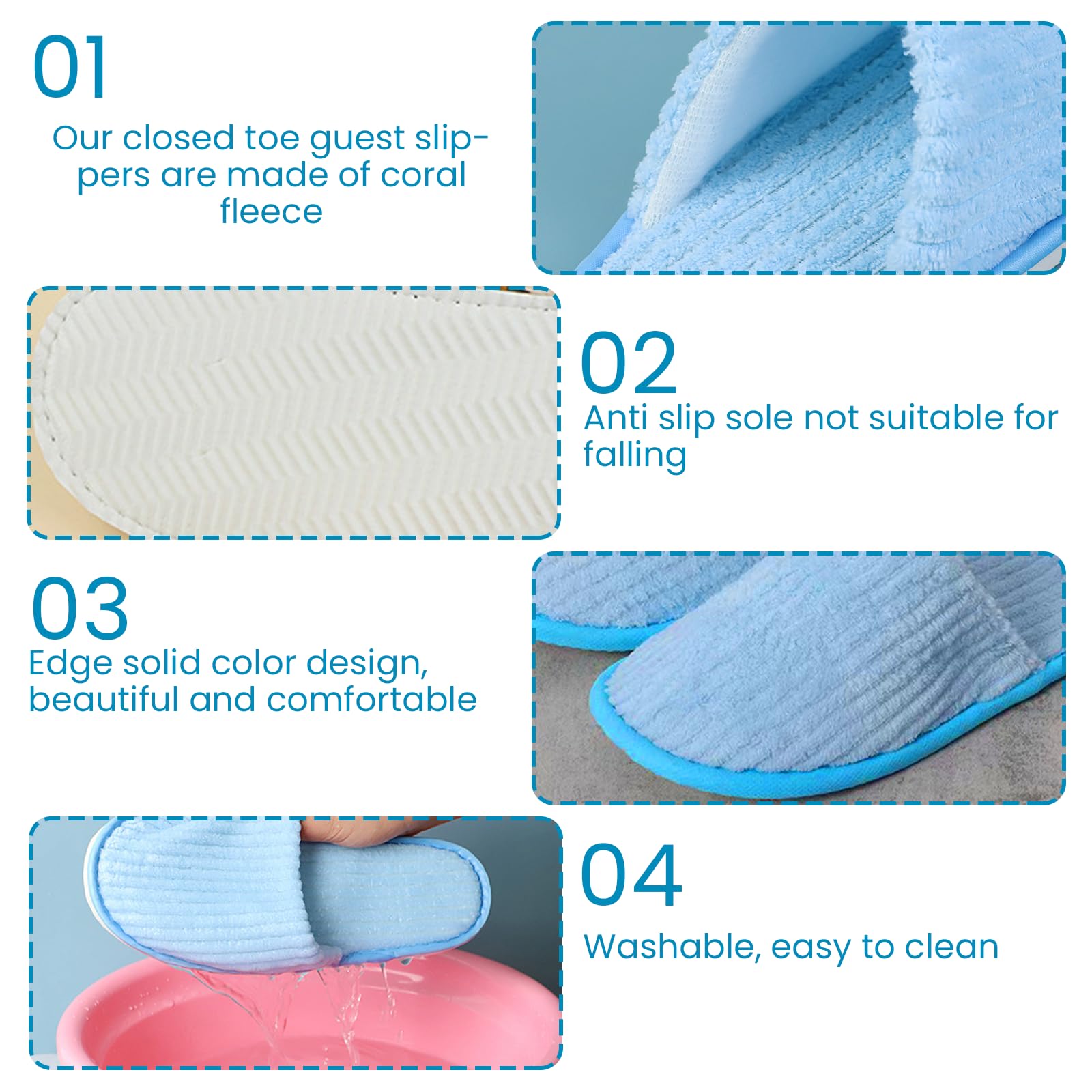 Pantofole per ospiti e hotel, 6 paia spugna antiscivolo, tessuto corallo, 28x11 cm, Rosa
