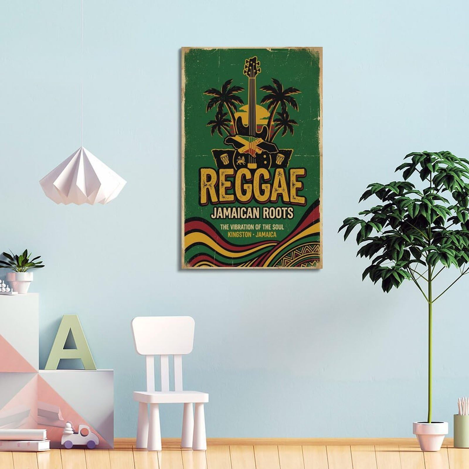 XKUGA Poster con stampa su tela con motivo reggae Jamaican Roots, palme e spigola, decorazione artistica da parete moderna, ideale per famiglia, grotta degli uomini, sala giochi, camera da letto di