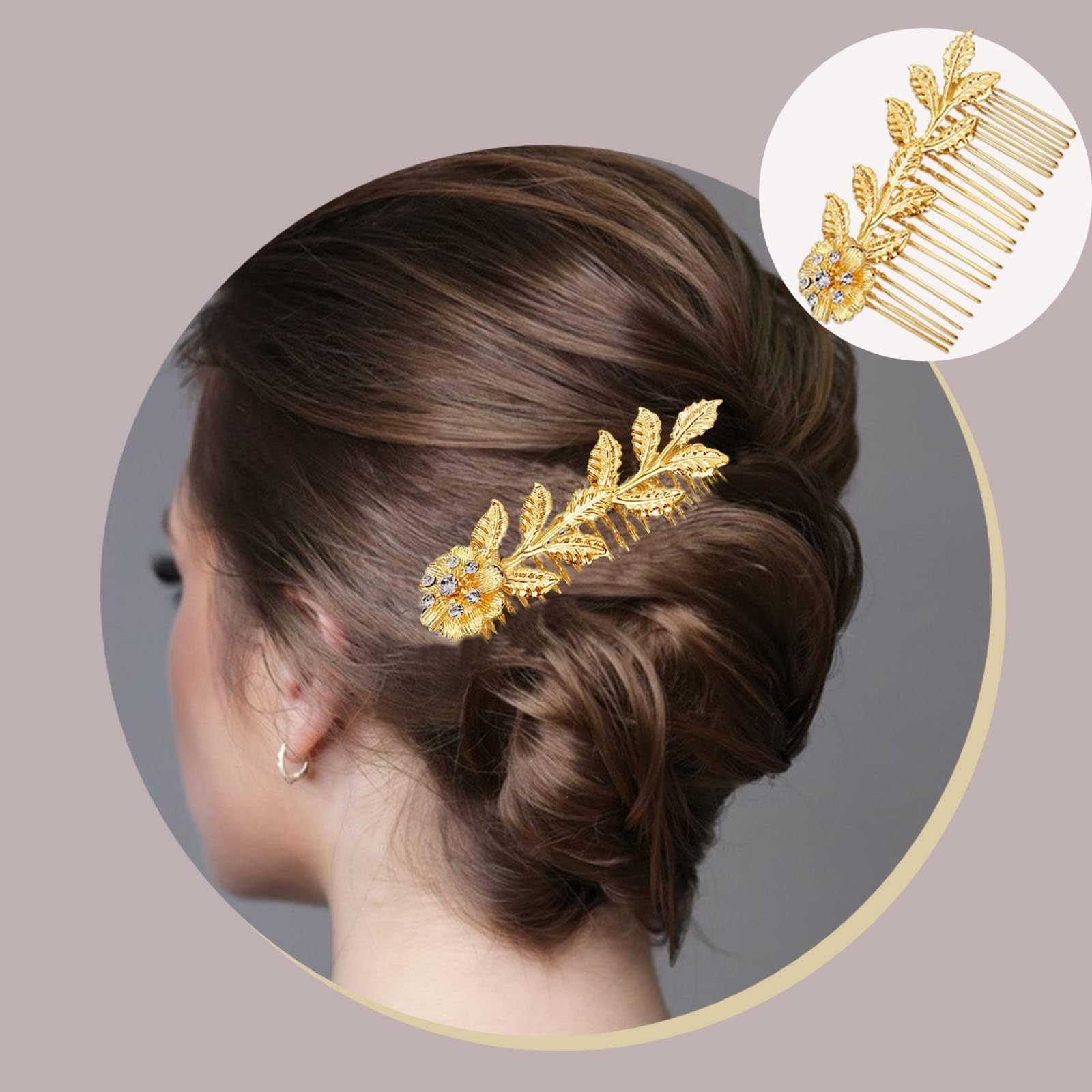 Elegant Gold Leaf Hair Comb Elegant Wedding Hair Combs Gold Alloy Leaf Hairpins Side  main image 3