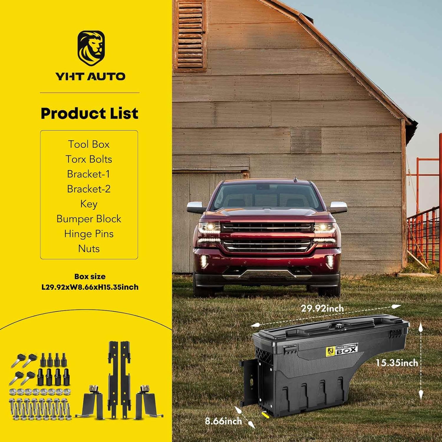 YHTAUTO Set of 2 Truck Bed Storage Tool Box Lockable Compatible with 2019-2023 Chevrolet Silverado 1500 & GMC Sierra 1500, W/O Multi-Pro Tailgate or CarbonPro Bed, Swing Waterproof Wheel Well Toolbox