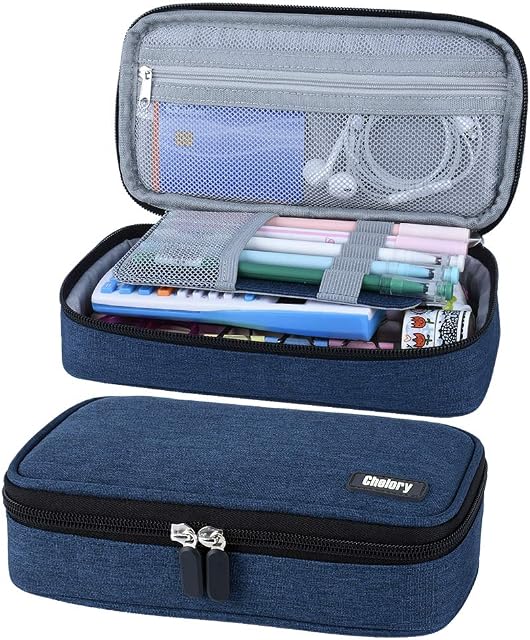Large Capacity Pencil Case Big Pencil Bag Pouch High Storage Pen Cases for Boys Girls Teen Middle College School Students, Stationery Organizer Office Supplies Makeup Bag for Adults, Dark Blue