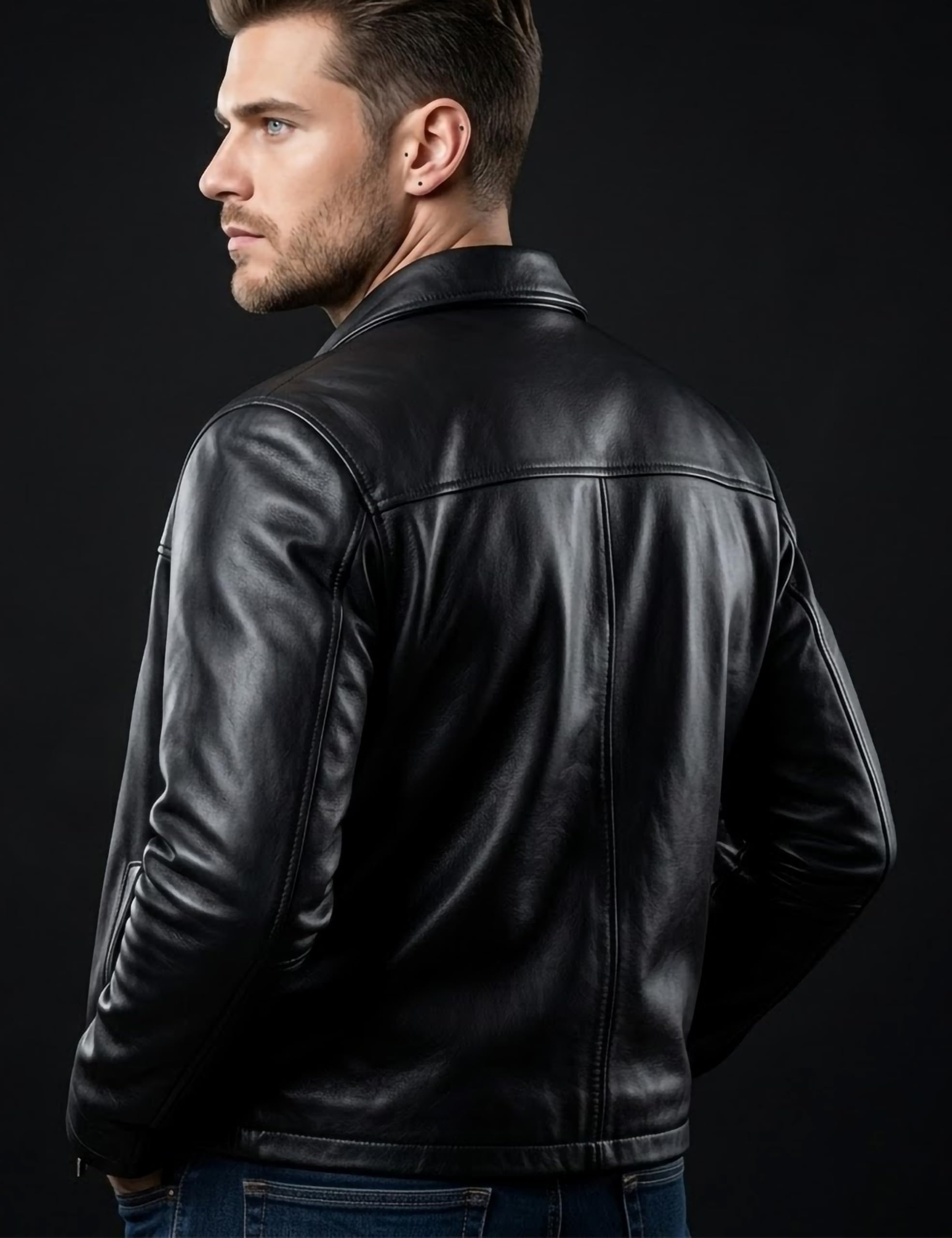 Chaqueta de piel de cordero real para hombre, para un estilo clásico elegante, abrigo de cuero casual, negro, talla XL
