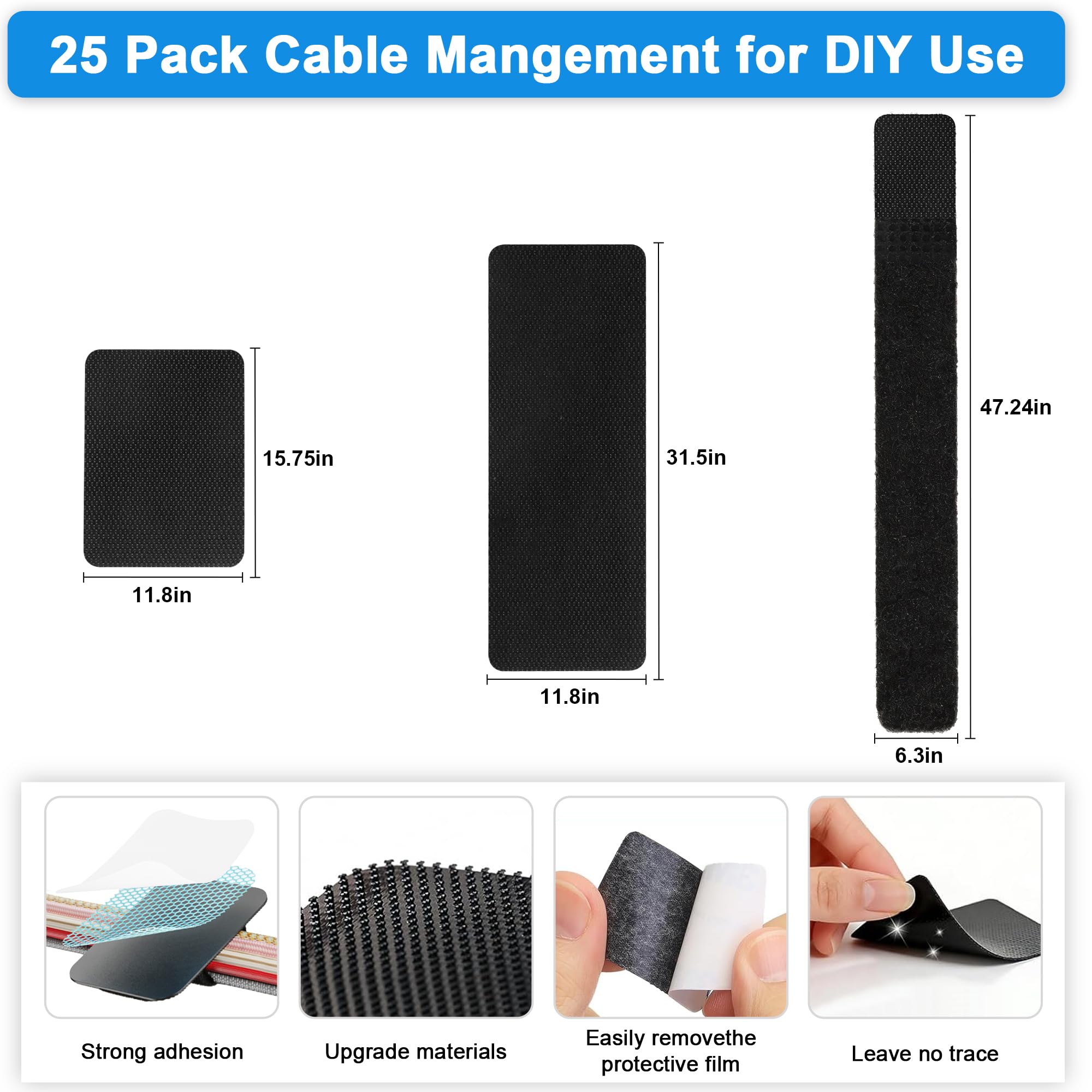 Gestione dei cavi, scrivania, organizer per cavi, fascetta lunga, porta accessori da scrivania, supporto per cavi Under Desk (25, nero)