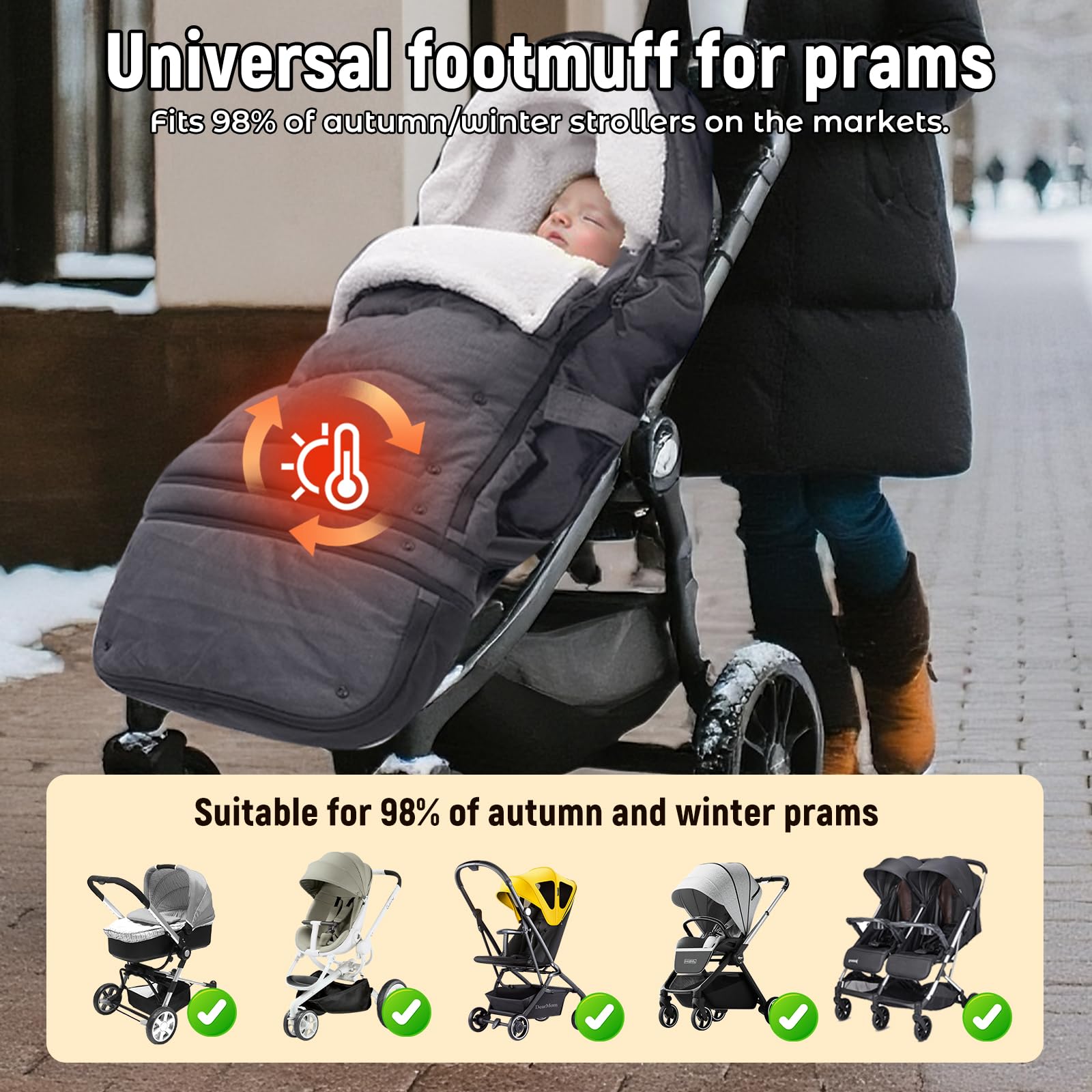 auvstar Fußsack Kinderwagen mit Verlängert,Universal Winterfußsack,Weicher Baby Fußsack,Übergangsfußsack Für Kinderwagen Buggy Jogger,Wasserdichter Rutschfest,Winddicht Warmes Fußsack Buggy (Grau)