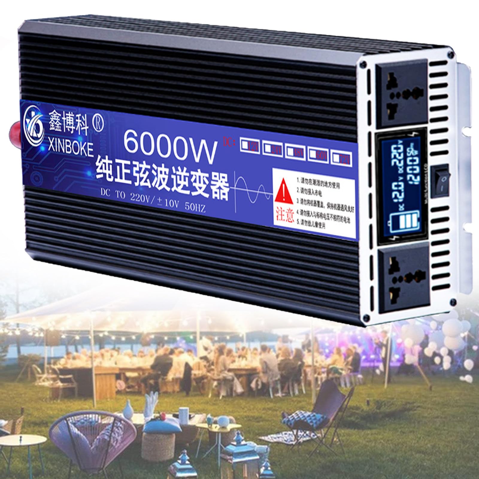 Inverter Onda Sinusoidale Pura 3000W 4000W 5000W 5500W 6000W DC 12V 24V 48V 60V a AC 220/230V Onda Pura Convertitore con Display LED Protezione per Camper, Camion, Auto,6000W-60Vto220V