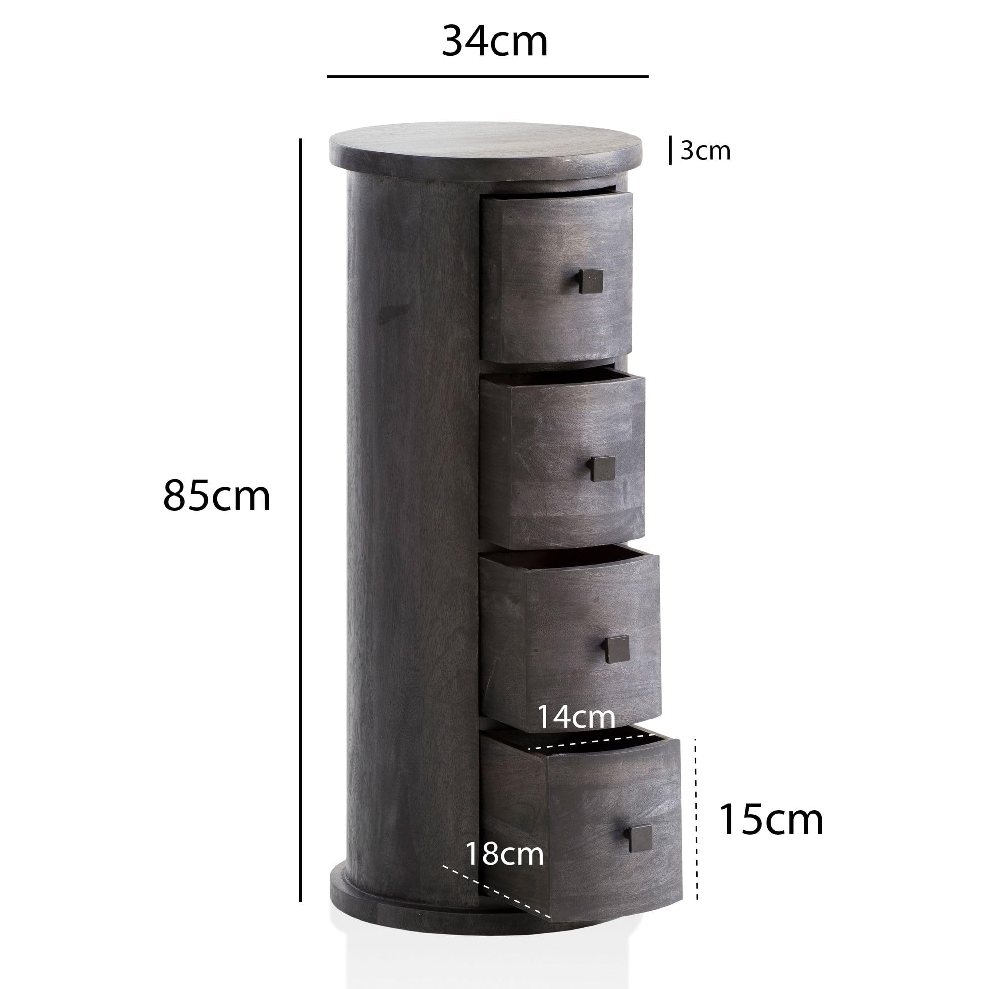 FineBuy Sideboard Mango Massivholz Schwarz - Runde  Produktbild-Vorschau 2