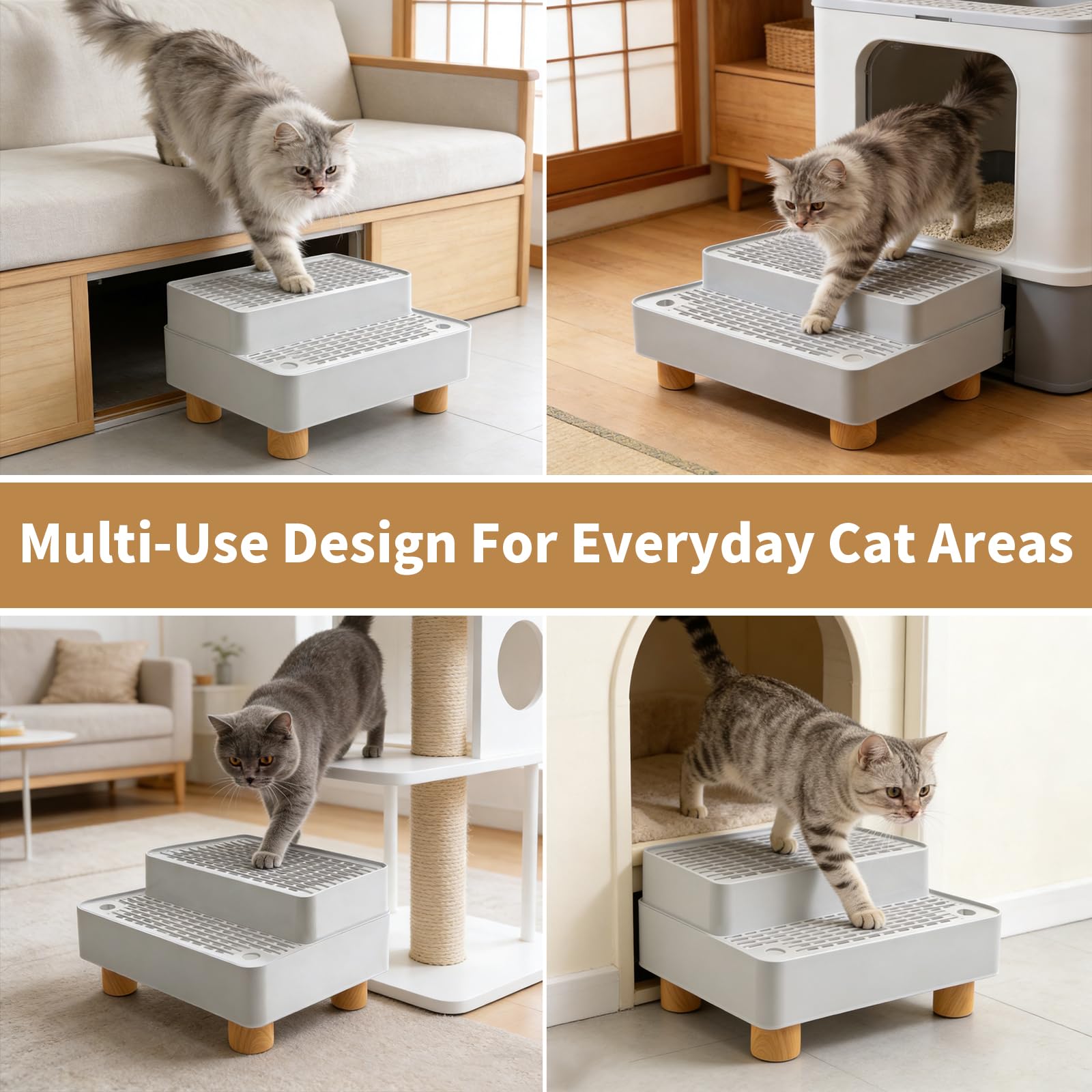 Rampe pour Litière pour Chat Double Couche: Rampe pour Bac à Litière avec Fonction Filtre, Marchepied pour Chat Antidérapant, Adaptée aux Chatons, Chats Âgés et Bac Automatique