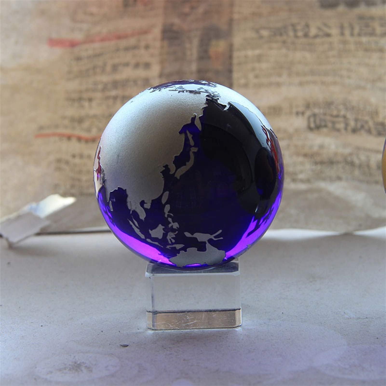 bola de cristal (en la magia occidental) 60 mm Cristal Global Bola de vidrio Esfera de vidrio Ornamentos Estatuilla Decoración del hogar Fengshui Crafts Earth Marbles Regalos bola de cristal(A)