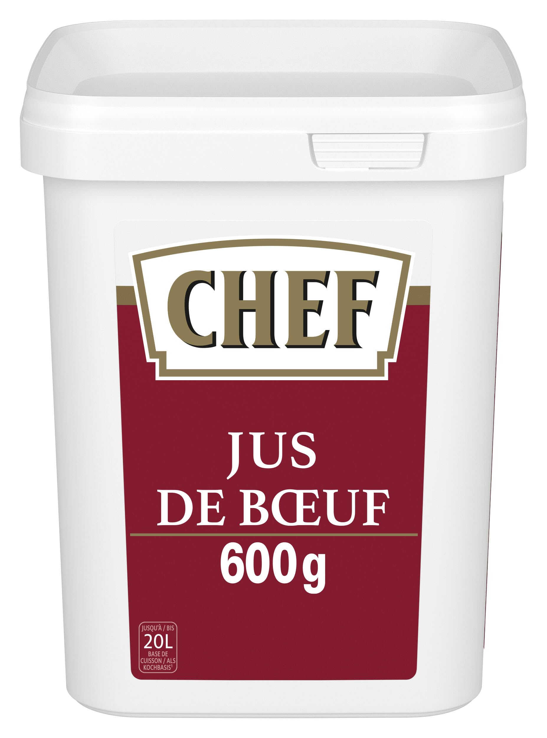 CHEF Rinderjus, Ideal für kurzgebratene Rindfleischgerichte und Steaksaucen, intensiver Rindfleischgeschmack, ergibt 10L, 1er Pack (1 x 600g GastroBox)