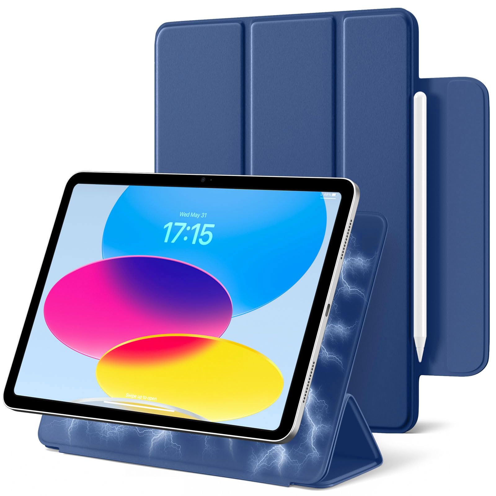 Maledan Magnetisch Hülle für iPad A16 11/10 Generation (2025 11 Zoll/ 2022 10.9 Zoll), Magnetbefestigung Schlanke Leichtgewicht Stand Schutzhülle für iPad A16, Auto Schlafen/Wachen, Dunkelblau