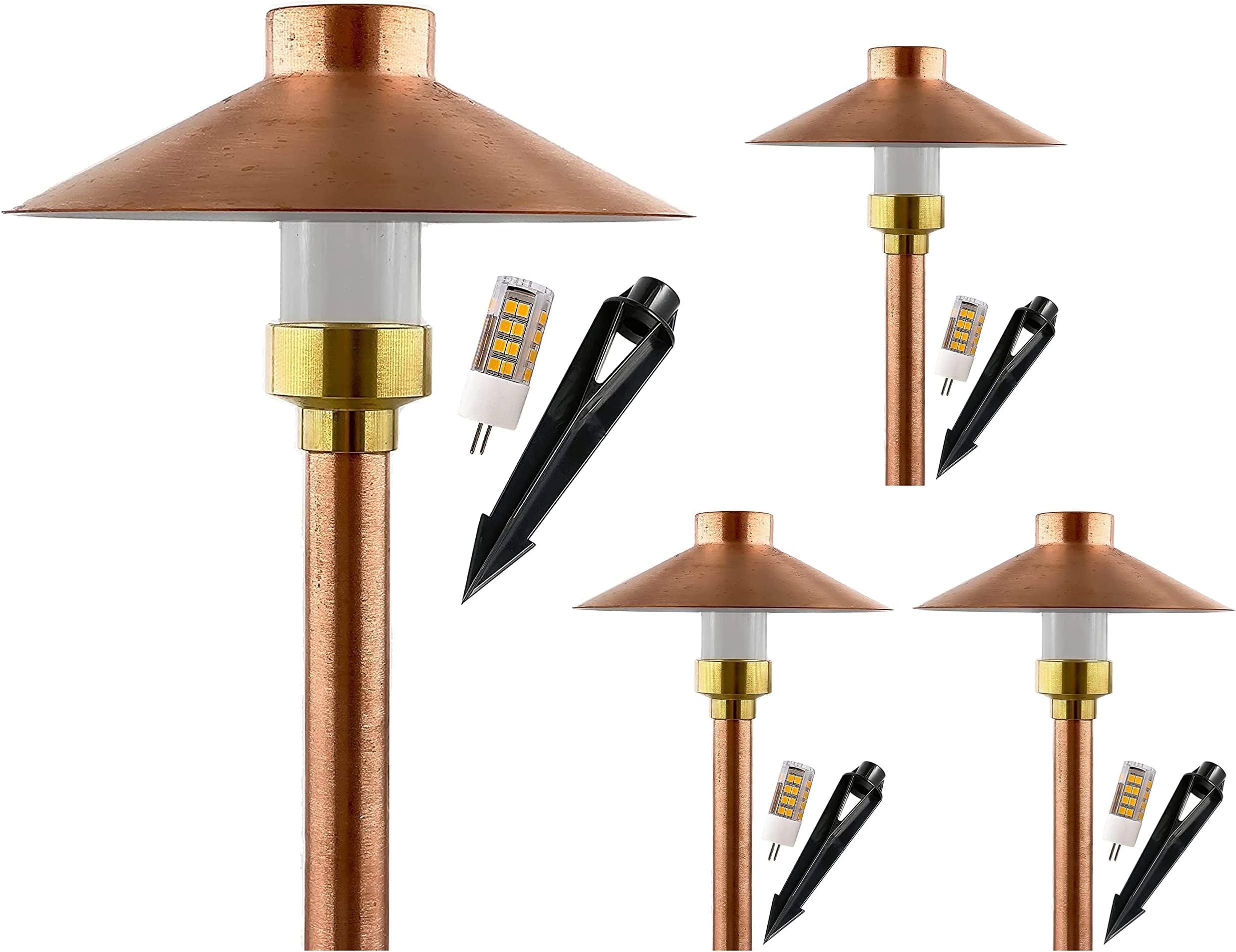 MIK Solutions LED Pathway 126 Landscape Light (4 Pack) 12V Solid Copper Low Voltage 4W G4 LED Light Bulb Included Outdoor Mushroom Security Garden Patio Area Light for Beautiful Bright Long Lasting