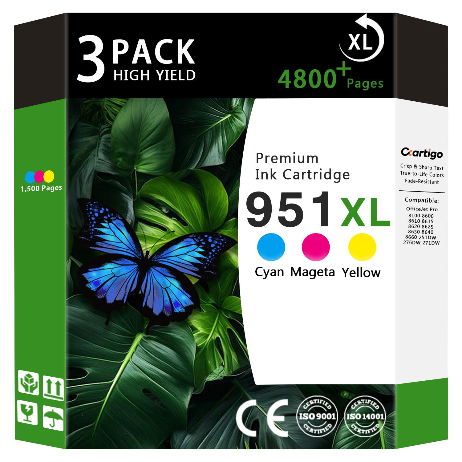 951XL High Yield Ink Cartridges Compatible for Combo Pack HP 950 951 Replacement for Officejet Pro 8100 8600 8610 8615 8620 8625 8630 251DW 276DW