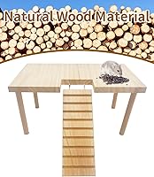 Vista 3 de BNOSDM Plataforma grande de madera para hámster con escalera, plataforma de pie de madera natural para hámsters sirios, conejillos de indias
