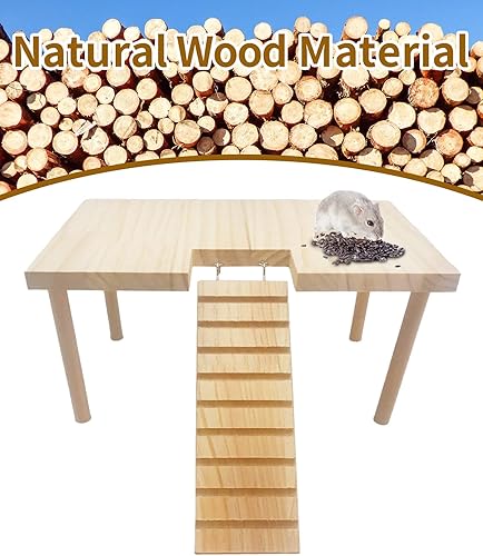 Miniatura 3 de BNOSDM Plataforma grande de madera para hámster con escalera, plataforma de pie de madera natural para hámsters sirios, conejillos de indias,