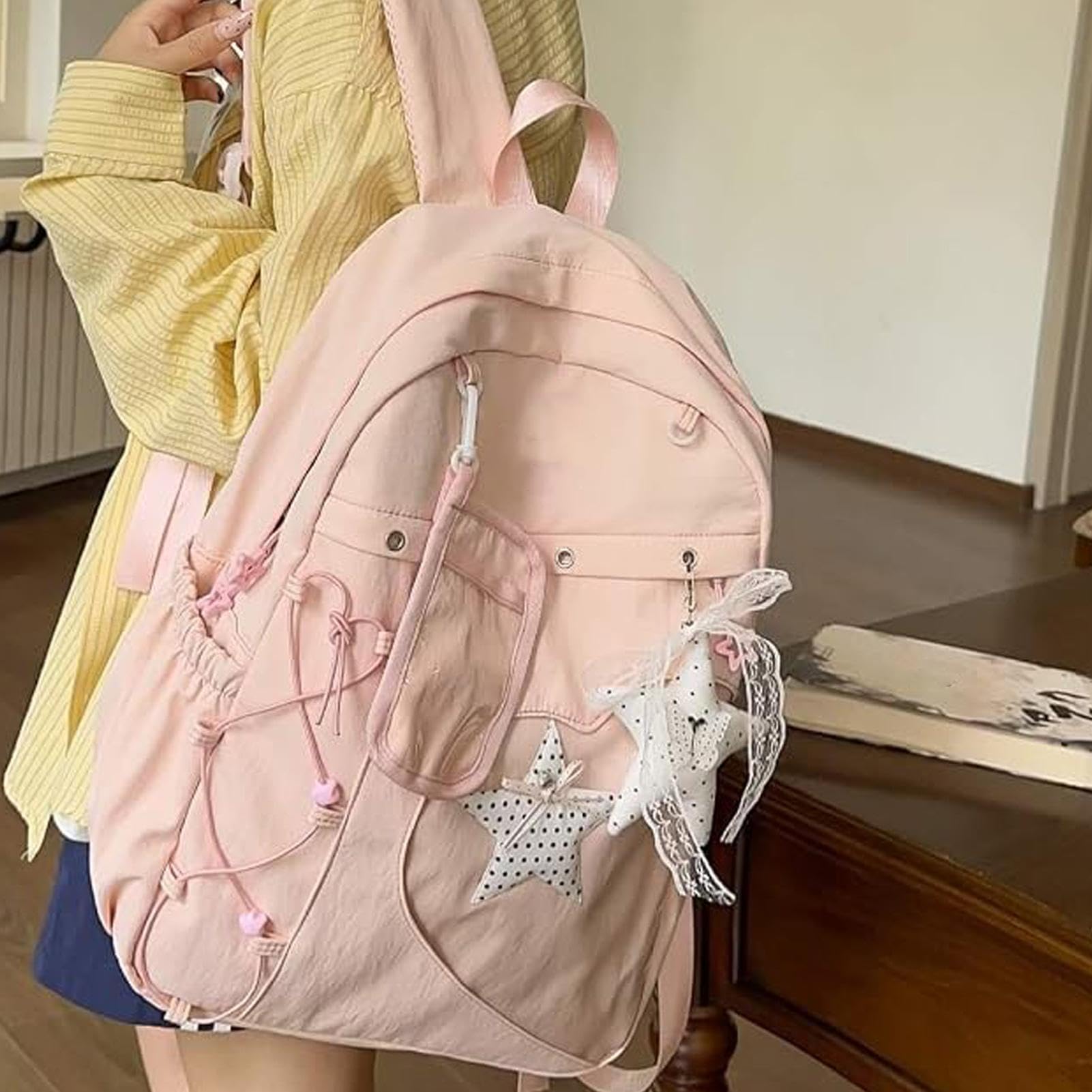 Zaino da ragazza Leger Fashion impermeabile con tasca trasparente, Rosa