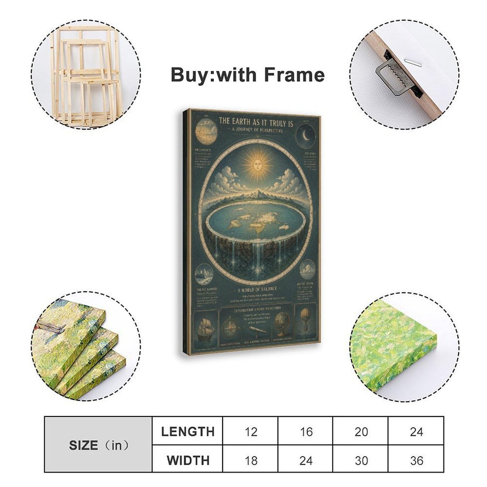ASGRCN Póster de lienzo con mapa de la tierra plano y antiguo celestial para decoración de dormitorio, regalo