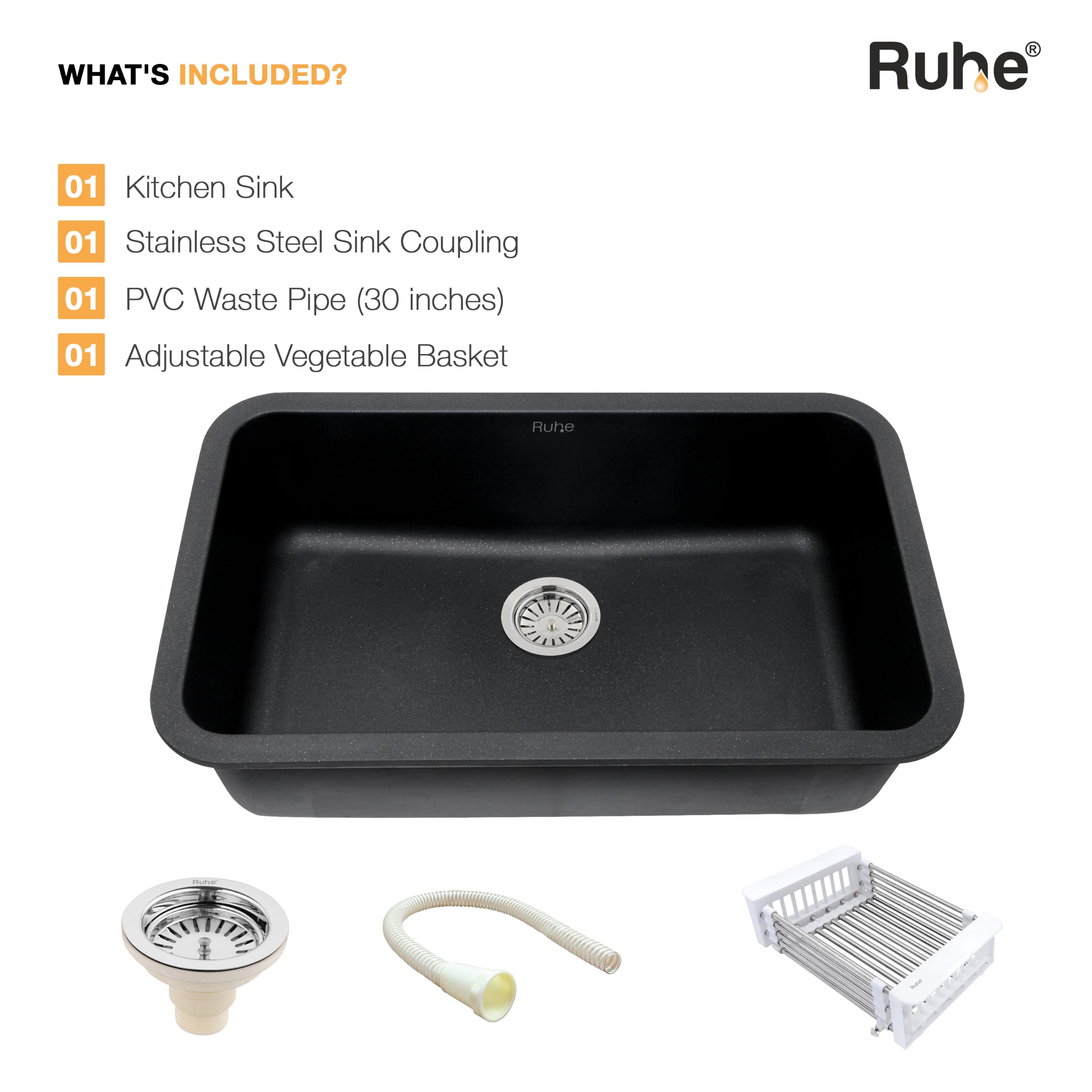 Ruhe Matte Black Quartz Kitchen Sink - Noise Reducing -8 Ruhe Matte Black Quartz Kitchen Sink - Noise Reducing -8