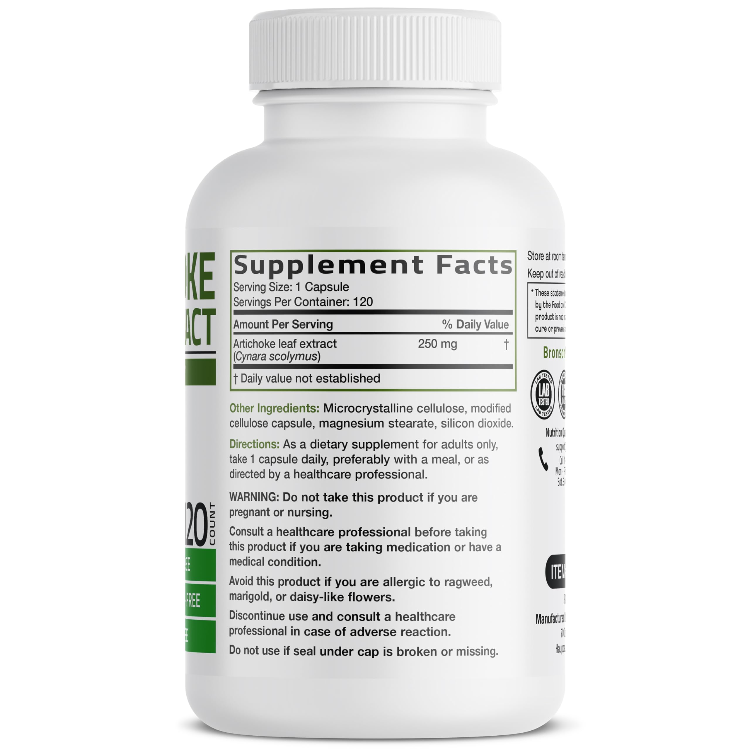 Bronson Artichoke Leaf Extract Extra Strength, 120 Vegetarian Capsules — Amazon image 2