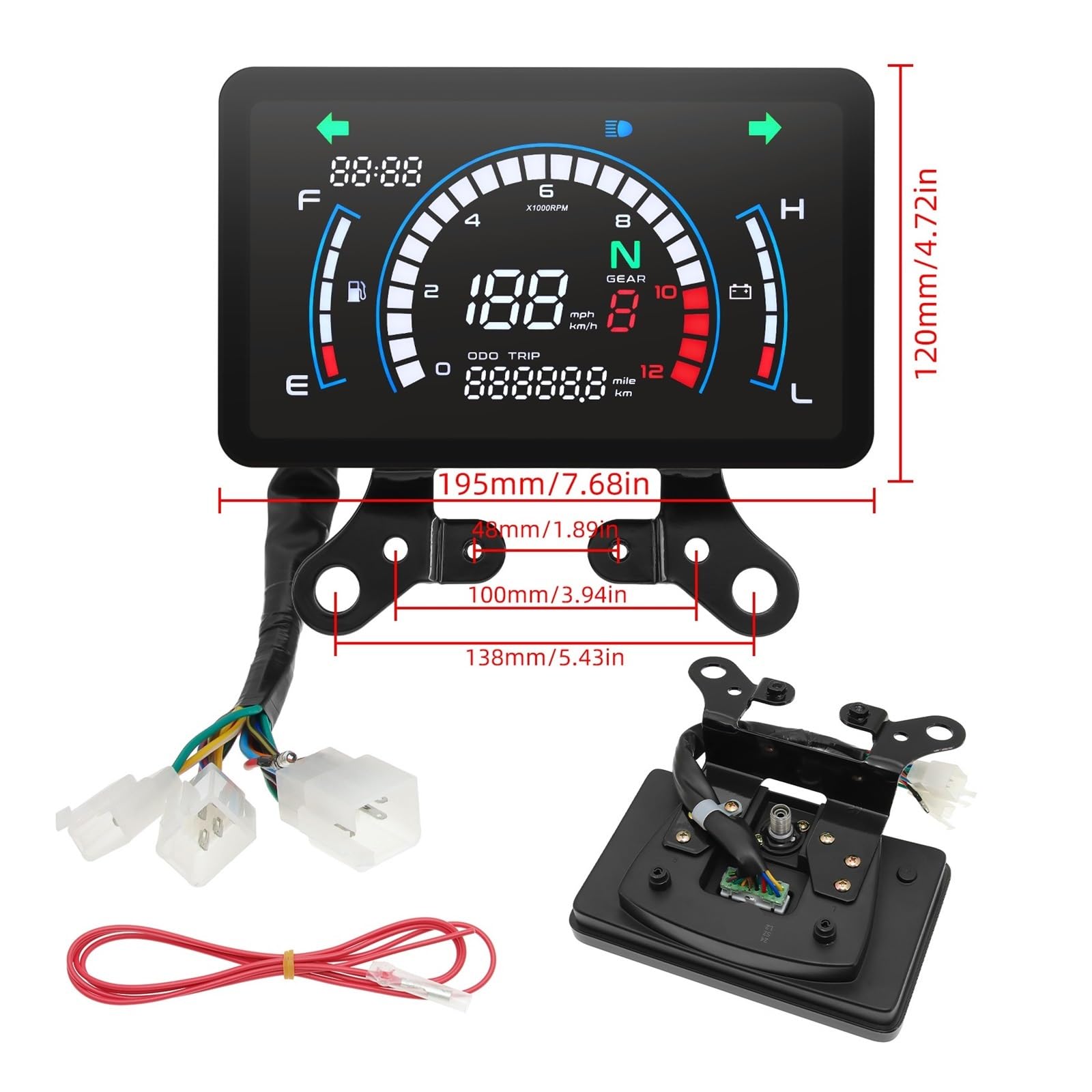 Motocicleta cuentarrevoluciones Velocímetro LED universal para motocicleta, tacómetro, tablero de instrumentos, pantalla para Dream EX5 para Ipowed