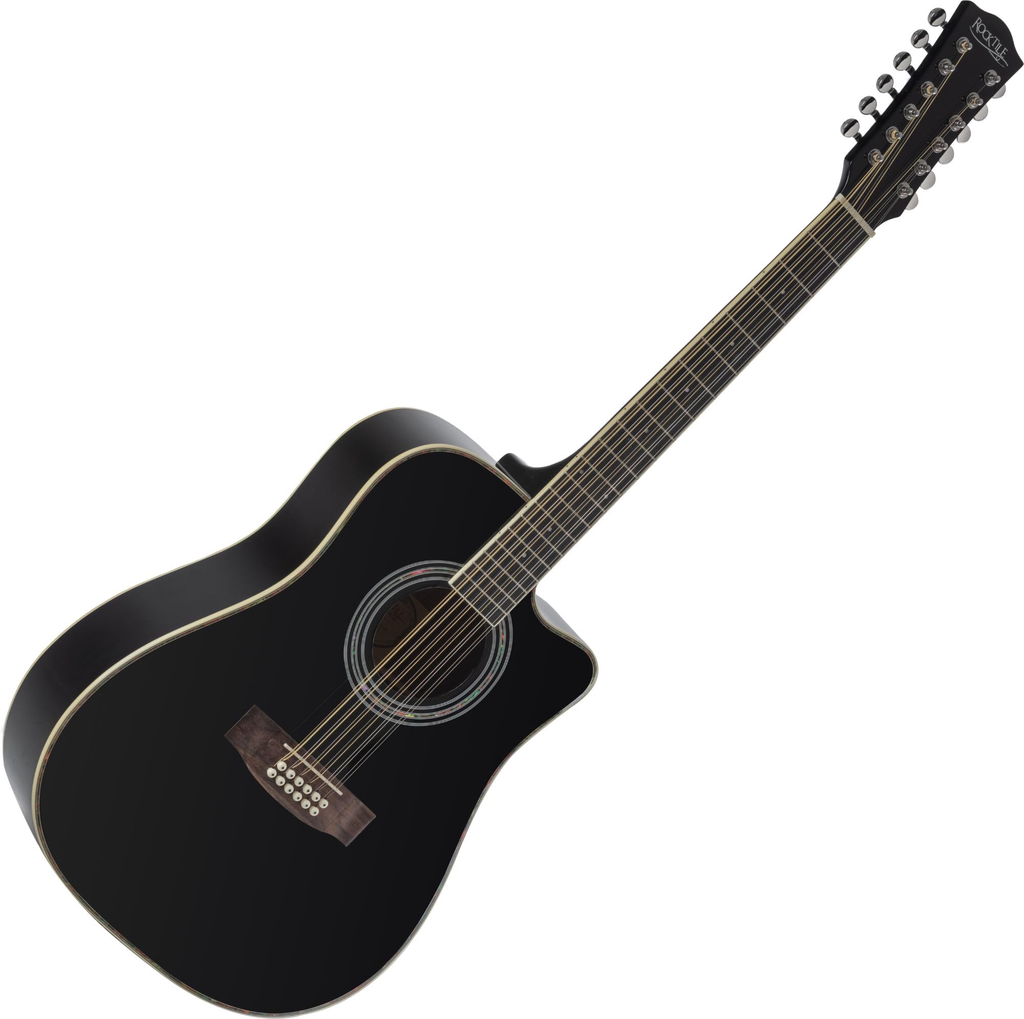 Rocktile WSD12-50C-BK Chitarra Western Nera, Allgemein, Peso: 2, 36 kg | Modell: WSD12-50C-BK, 36 kg, Numero di corde: 12, Orientamento: Destrimano, Korpus, Forma corpo: Dreadnought con Cutaway
