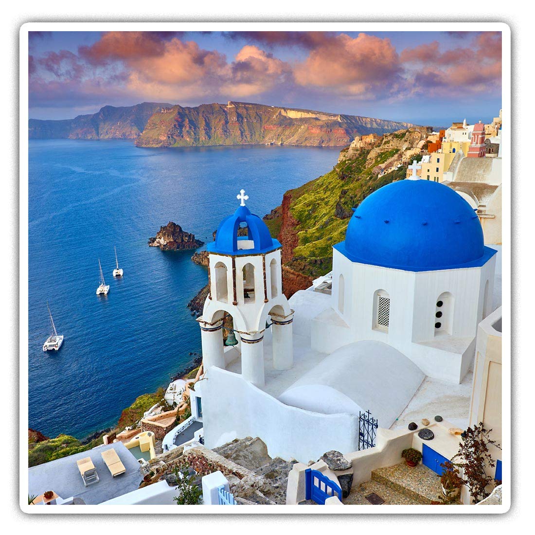 Destination Vinyl Ltd Multi 2 X Square 7.5Cm Vinyl Stickers - Santorini Greece Greek Travel Beach 24142