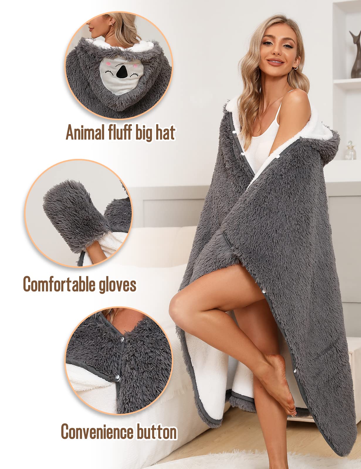 RITOSTA Felpa Coperta Donna Coperta con Maniche Donna Felpa Gigante Coperta con Maniche Pile Coperta Indossabile Coperta Sherpa Cartone Animato con Guanti per Donne Uomini
