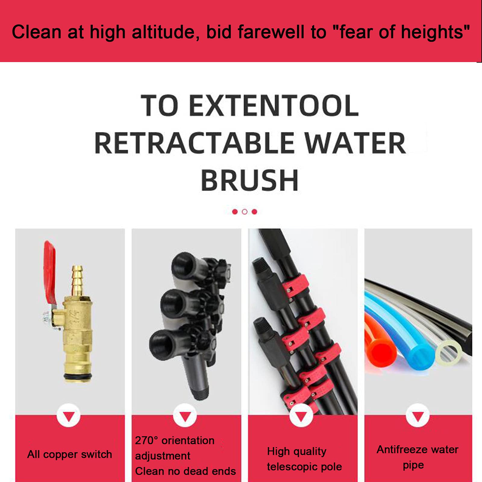 Cepillo con pasada de Agua para Limpiar Cristales, Herramienta para Lavar Coches, Cabezal de cerdas Suaves de Alta Resistencia, Cepillo con pasada de Agua para Limpiar Cristales, c