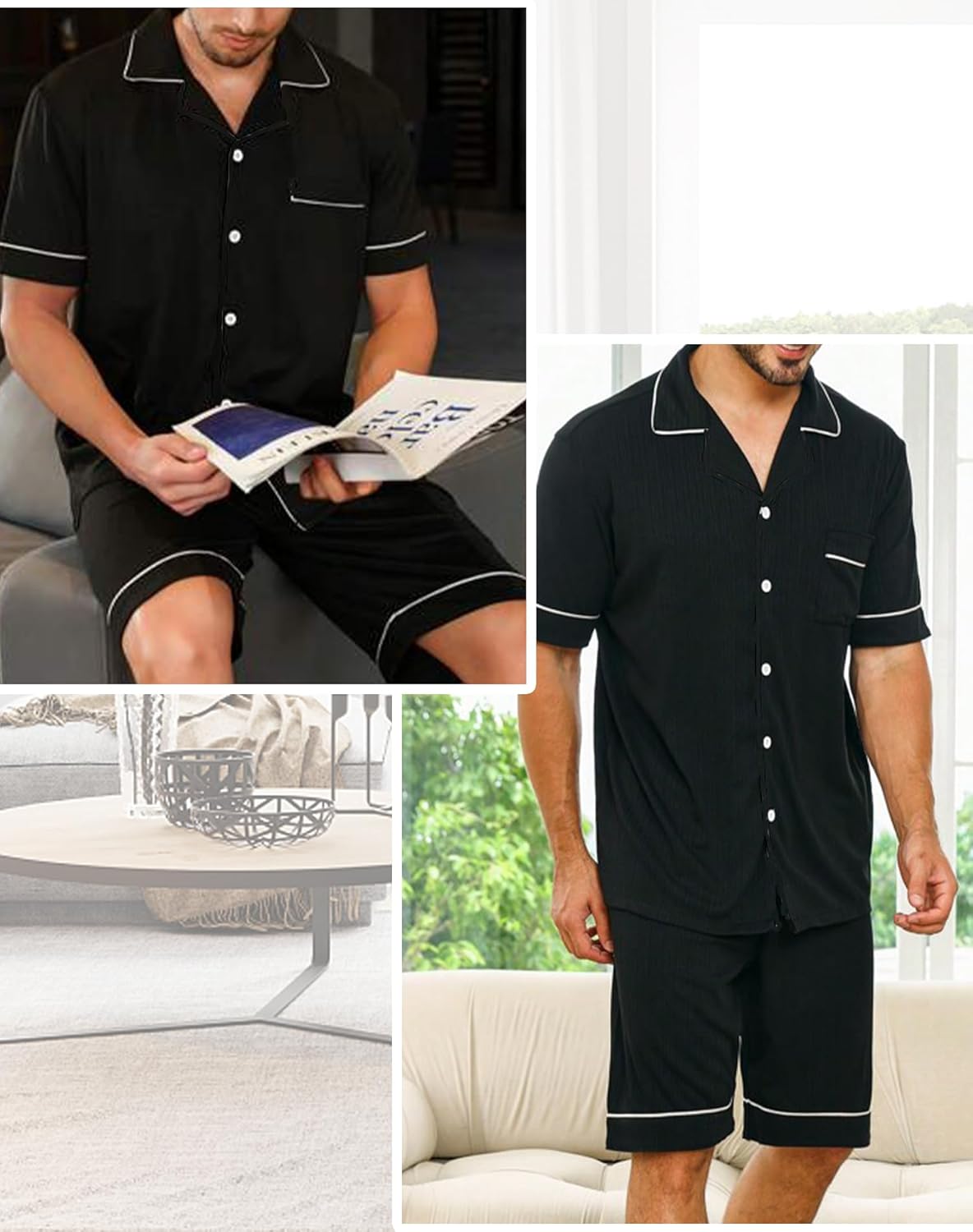 SWOMOG Mens Pajama Sets Short Sleeve Sleepwear Button Down Loungewear Soft Modal Lounge Pjs with Pockets S-XXL - Image 3