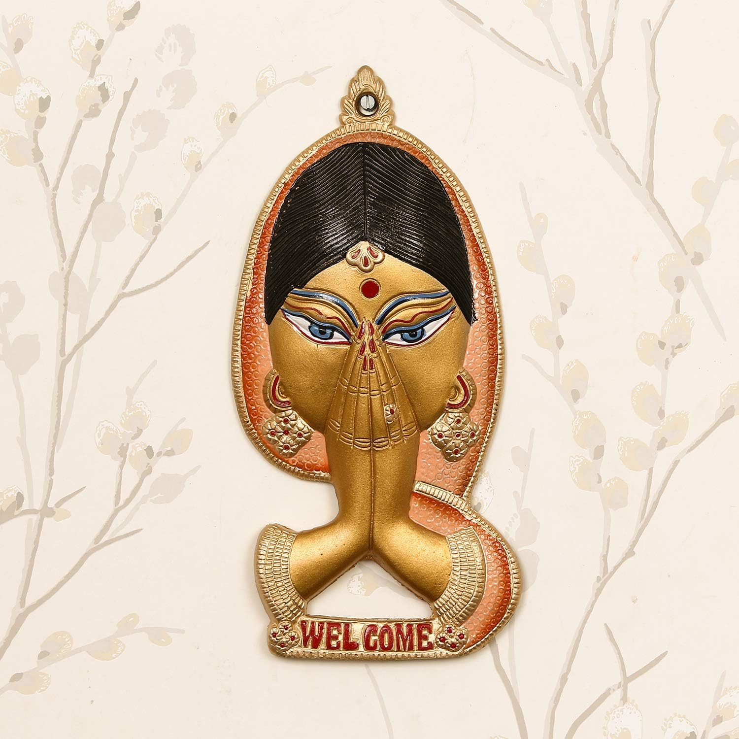 eCraftIndia Metal Handcrafted Welcome Namaste Lady Door Wall Hanging Showpiece for Home Decor Living Room Bedroom Office | Women's Day Gift for Ladies | Housewarming Birthday Gift for Women