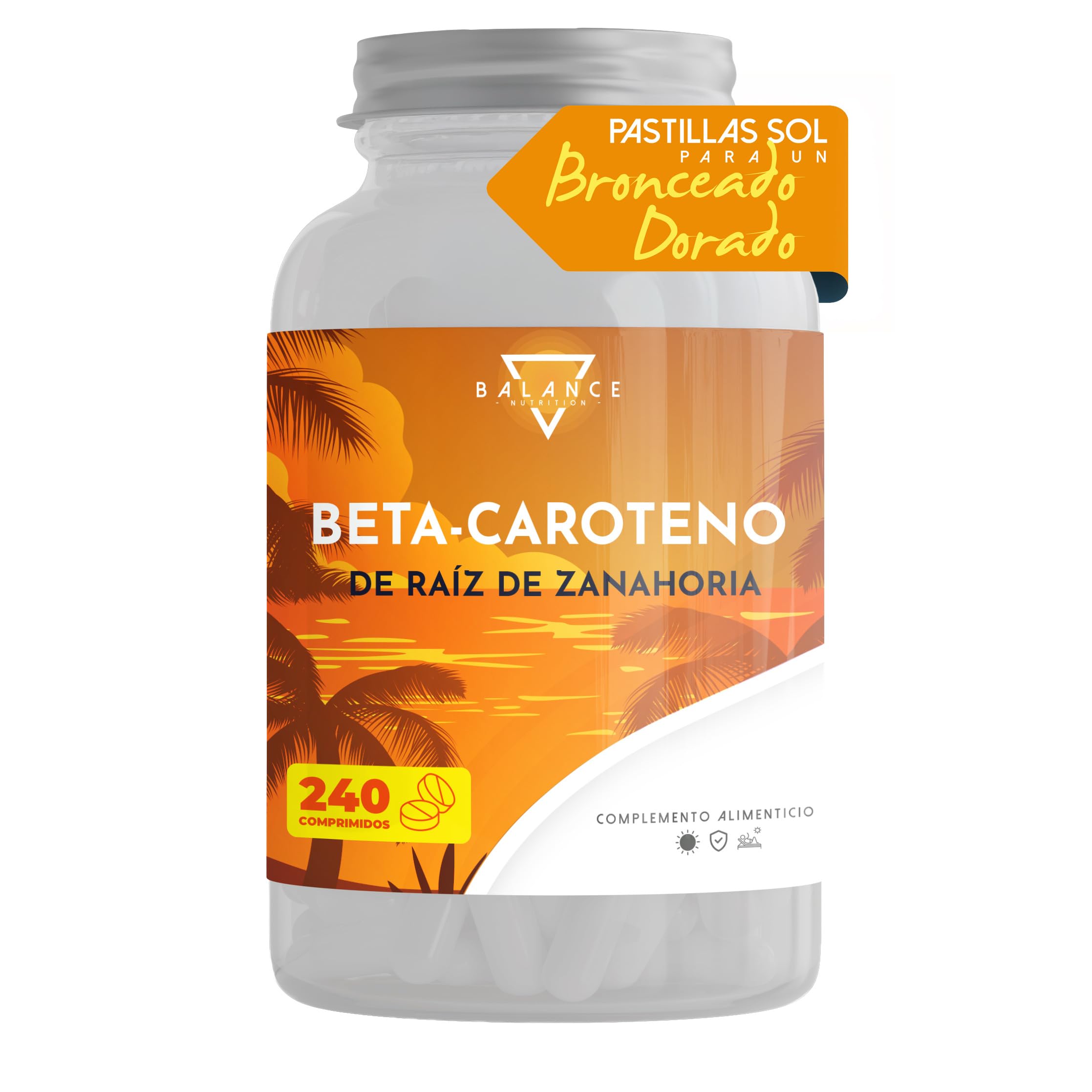 ACELERADOR BRONCEADO - 240 COMPRIMIDOS (Suministro para 8 Meses) | Betacaroteno Capsulas | Betacaroteno para un Bronceado Fuerte, de Extracto de Zanahoria | 100% natural