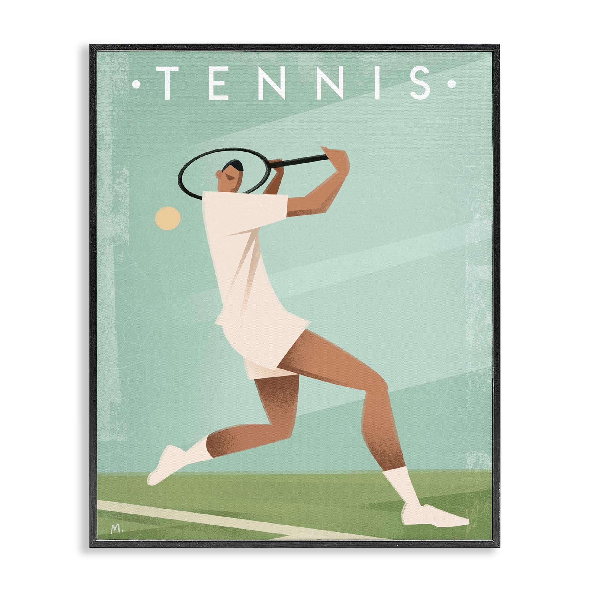 Stupell Industries Midnight Black (Textured) 'Vintage Tennis Swing'| Framed Giclee Art