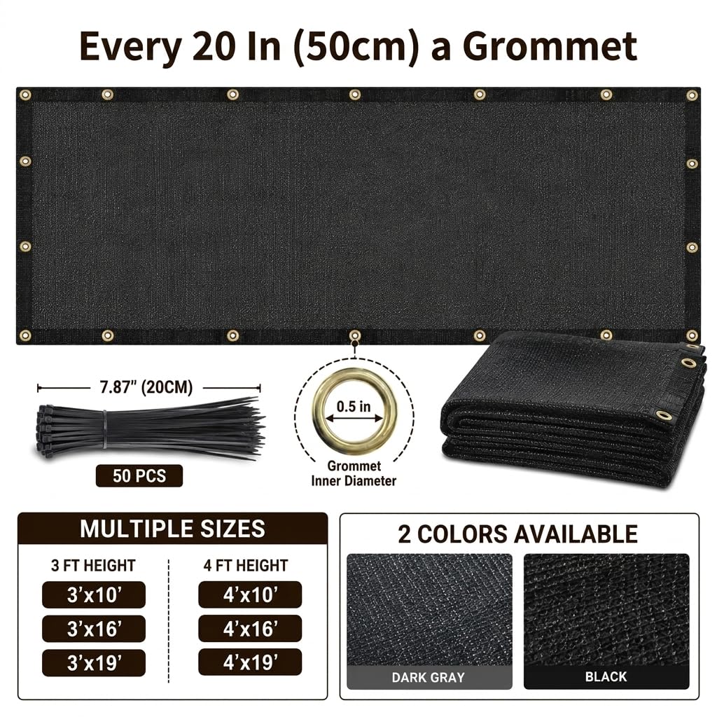 0.9X6M Privatsphäre Sichtschutz für Balkon Geländer, Sonnenschutz Balkon Netz, Wind- und Staubschutz, Mesh Stoff für Außenschutz, Pool, Terrasse, Patio, Zaunabdeckung(Schwarz)